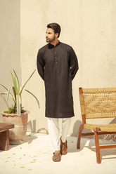 Obsidian Black Cotton Silk Kurta